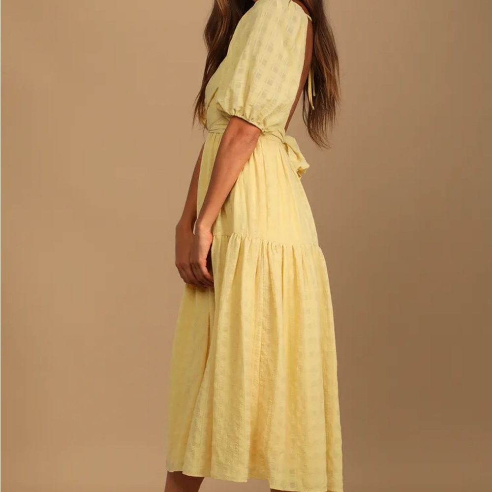 Lulus Hello Sweetheart Light Yellow Puff Sleeve Tiered Midi Dress Size XS - Picture 3 of 8